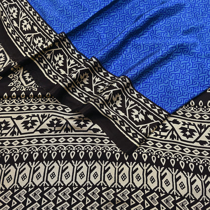 Indian Vintage Black & Blue Sarees Pure Silk Printed Sari 6yd Sewing Craft Fabric DressMaking Floral Soft Crafting Quilting