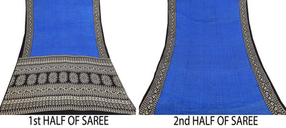 Indian Vintage Black & Blue Sarees Pure Silk Printed Sari 6yd Sewing Craft Fabric DressMaking Floral Soft Crafting Quilting