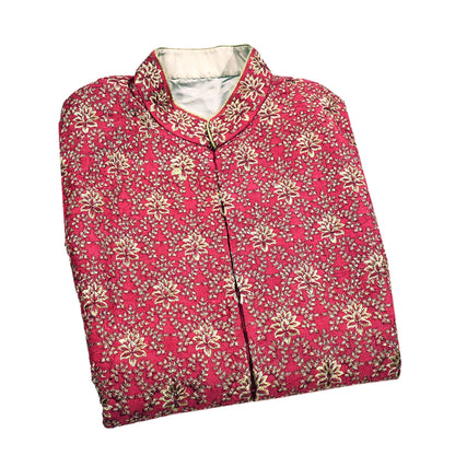Vintage Red Raw Silk Sherwani Hand Embroidered Mens Wedding Coat Indian Groom Outfit Bandhgala