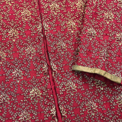 Vintage Red Raw Silk Sherwani Hand Embroidered Mens Wedding Coat Indian Groom Outfit Bandhgala