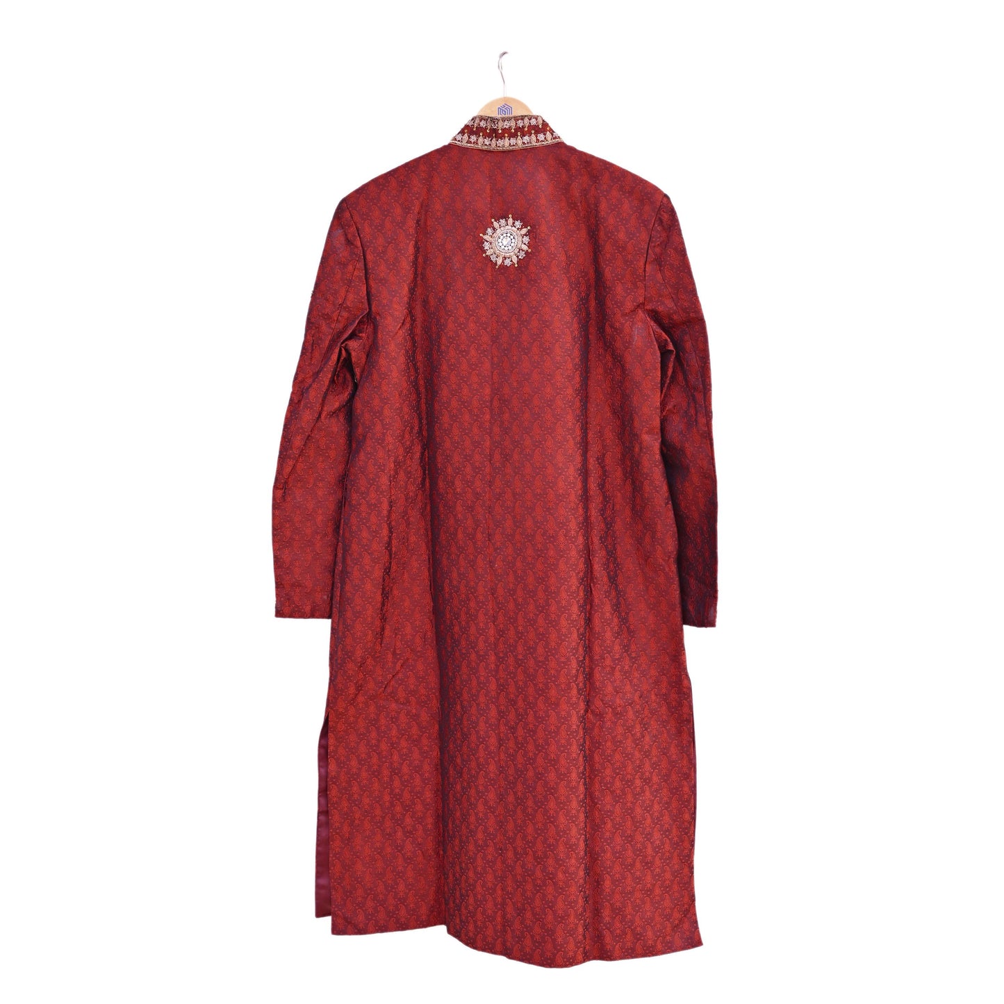 Vintage Red Raw Silk Sherwani Hand Embroidered Zardozi Mens Wedding Coat Indian Groom Outfit Bandhgala Royal Wear