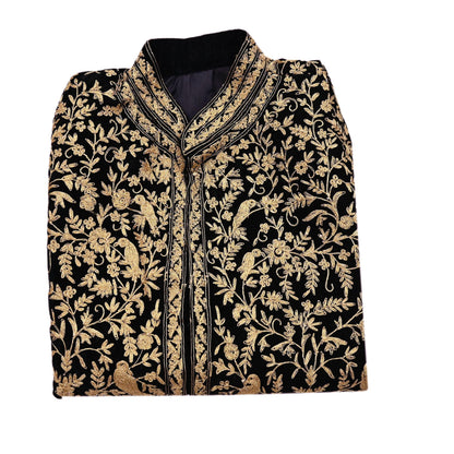 Indian Black Velvet Bandhgala Coat Mens Royal Embroidered Wedding Jacket Designer Evening Blazer Groom Outfit Vintage