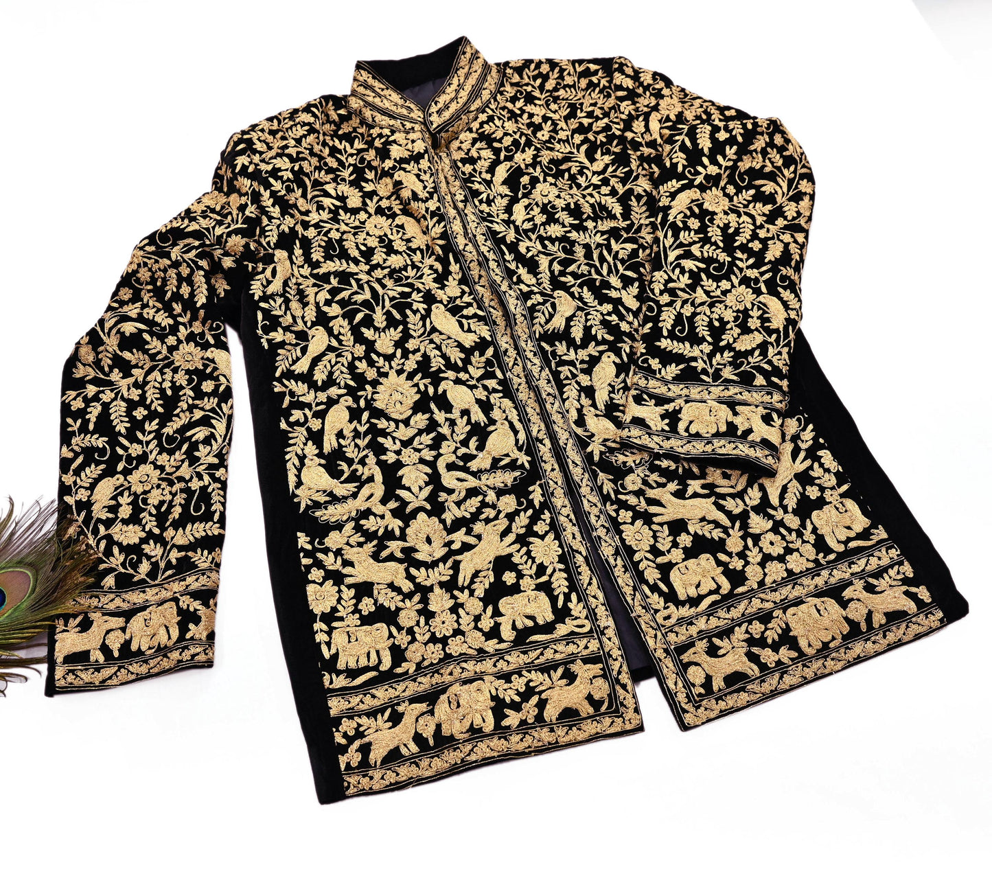 Indian Black Velvet Bandhgala Coat Mens Royal Embroidered Wedding Jacket Designer Evening Blazer Groom Outfit Vintage