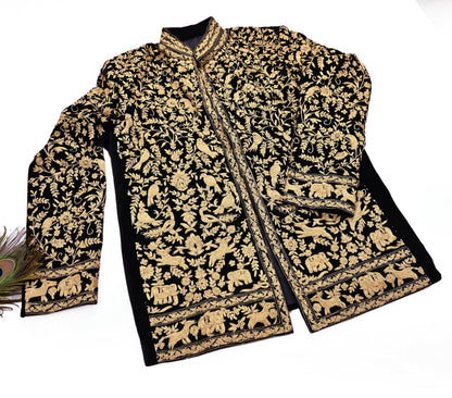 Indian Black Velvet Bandhgala Coat Mens Royal Embroidered Wedding Jacket Designer Evening Blazer Groom Outfit Vintage