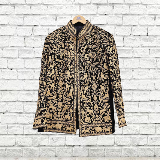 Indian Black Velvet Bandhgala Coat Mens Royal Embroidered Wedding Jacket Designer Evening Blazer Groom Outfit Vintage