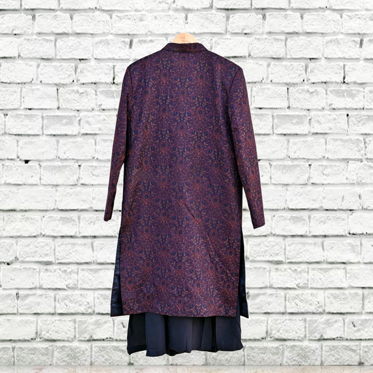 Vintage Blue Raw Silk Hand Embroidered Mens Sherwani Wedding Coat Indian Groom Outfit Bandhgala