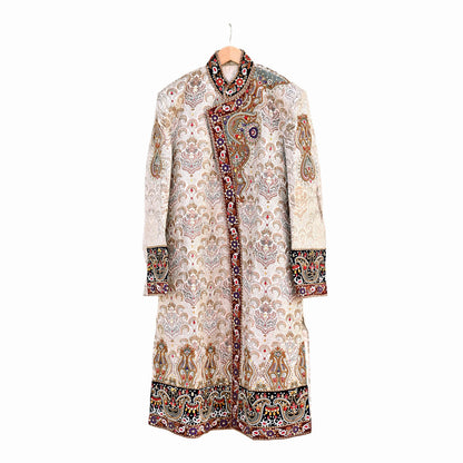 Vintage Ivory Satin Silk Sherwani Hand Embroidered Zardozi Mens Wedding Coat Indian Groom Outfit Bandhgala Royal Wear
