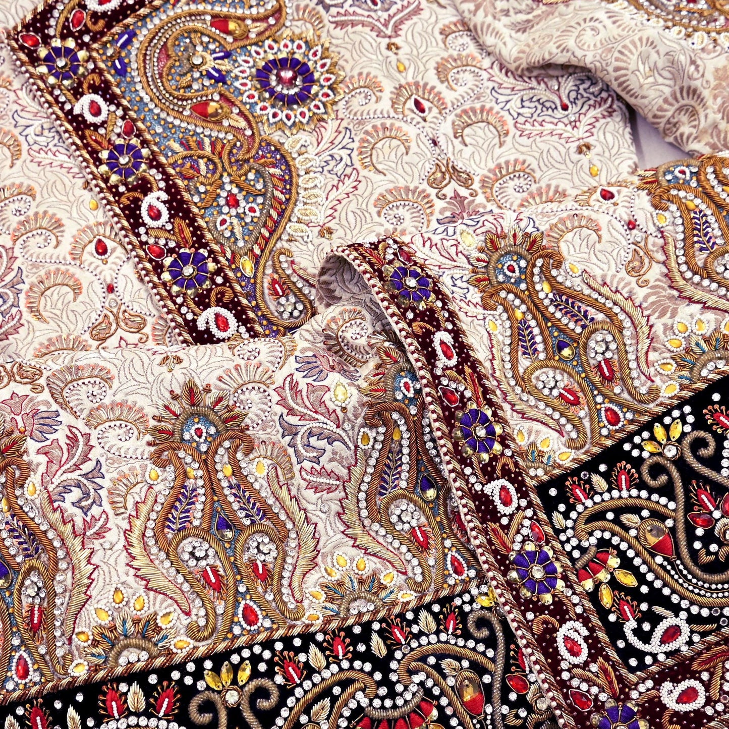 Vintage Ivory Satin Silk Sherwani Hand Embroidered Zardozi Mens Wedding Coat Indian Groom Outfit Bandhgala Royal Wear