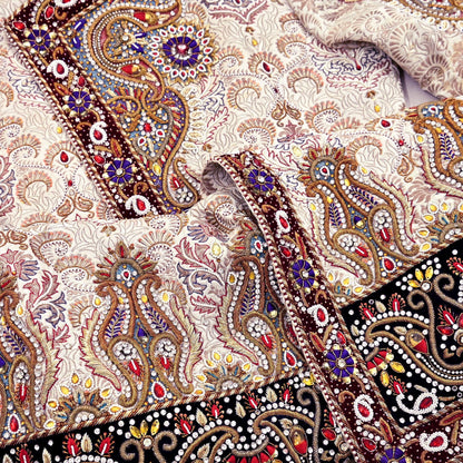 Vintage Ivory Satin Silk Sherwani Hand Embroidered Zardozi Mens Wedding Coat Indian Groom Outfit Bandhgala Royal Wear