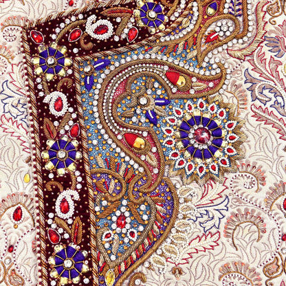 Vintage Ivory Satin Silk Sherwani Hand Embroidered Zardozi Mens Wedding Coat Indian Groom Outfit Bandhgala Royal Wear