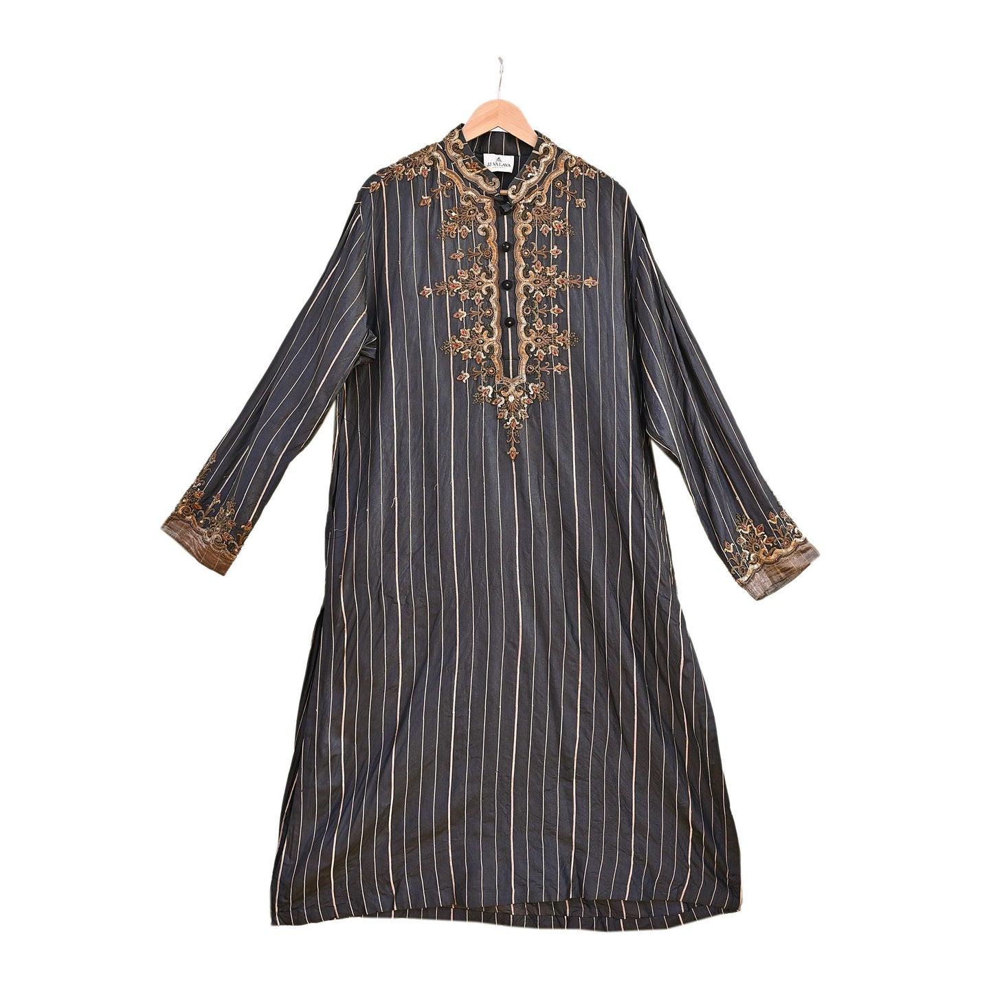 Vintage Black Pure Silk Sherwani Hand Embroidered Designer By JJ Valaya Indian Groom Wedding Bandhgala Long Kurta