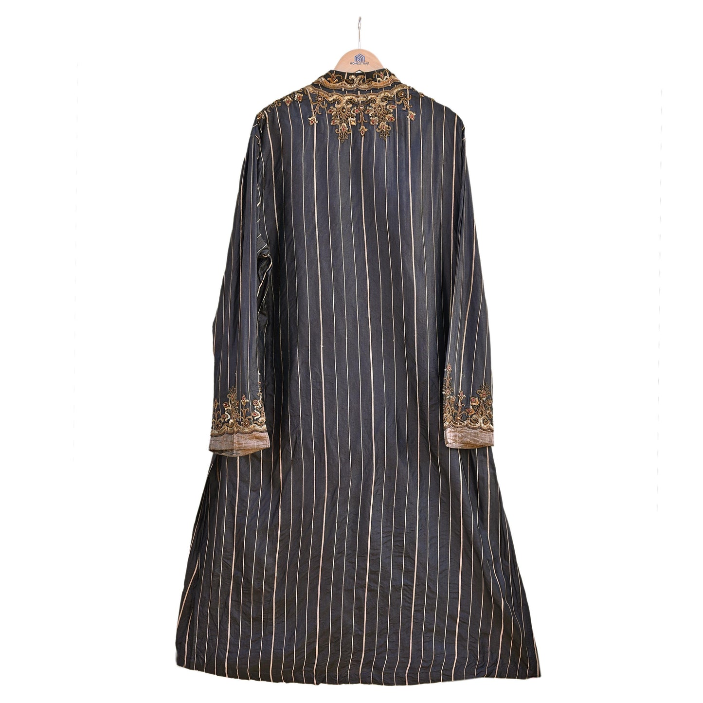 Vintage Black Pure Silk Sherwani Hand Embroidered Designer By JJ Valaya Indian Groom Wedding Bandhgala Long Kurta