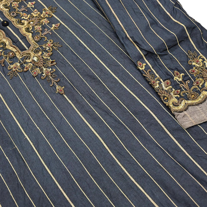 Vintage Black Pure Silk Sherwani Hand Embroidered Designer By JJ Valaya Indian Groom Wedding Bandhgala Long Kurta