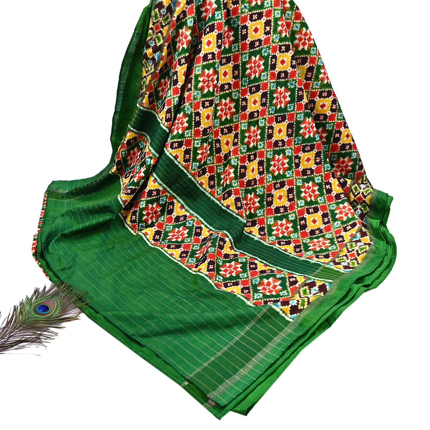 Indian Antique Vintage Green Sari Hand Woven Double Ikat Patan Patola Sarees 100% Pure Silk Craft Fabric 5Yd Dress Making Sewing For wearing