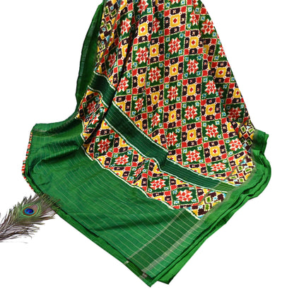 Indian Antique Vintage Green Sari Hand Woven Double Ikat Patan Patola Sarees 100% Pure Silk Craft Fabric 5Yd Dress Making Sewing For wearing