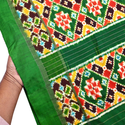 Indian Antique Vintage Green Sari Hand Woven Double Ikat Patan Patola Sarees 100% Pure Silk Craft Fabric 5Yd Dress Making Sewing For wearing