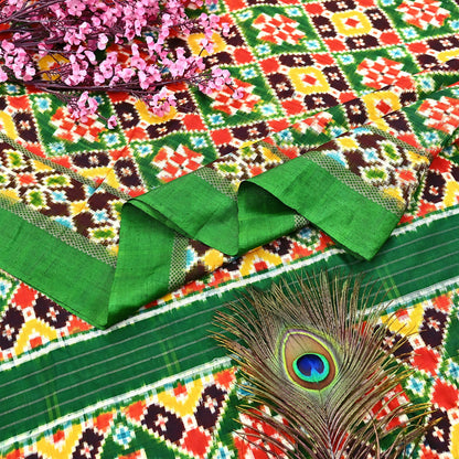Indian Antique Vintage Green Sari Hand Woven Double Ikat Patan Patola Sarees 100% Pure Silk Craft Fabric 5Yd Dress Making Sewing For wearing