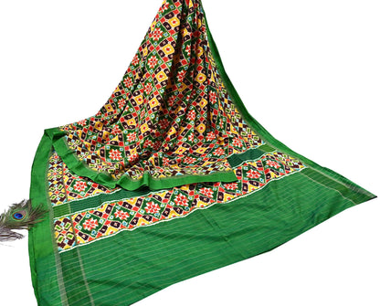 Indian Antique Vintage Green Sari Hand Woven Double Ikat Patan Patola Sarees 100% Pure Silk Craft Fabric 5Yd Dress Making Sewing For wearing