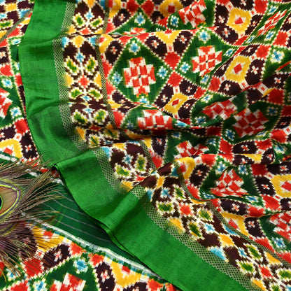 Indian Antique Vintage Green Sari Hand Woven Double Ikat Patan Patola Sarees 100% Pure Silk Craft Fabric 5Yd Dress Making Sewing For wearing