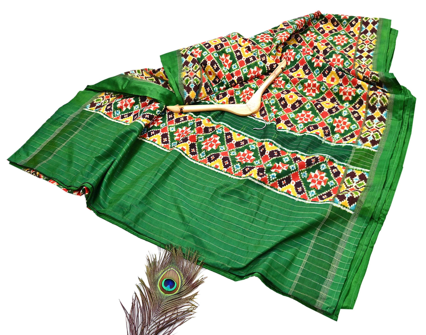 Indian Antique Vintage Green Sari Hand Woven Double Ikat Patan Patola Sarees 100% Pure Silk Craft Fabric 5Yd Dress Making Sewing For wearing