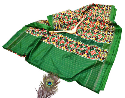 Indian Antique Vintage Green Sari Hand Woven Double Ikat Patan Patola Sarees 100% Pure Silk Craft Fabric 5Yd Dress Making Sewing For wearing