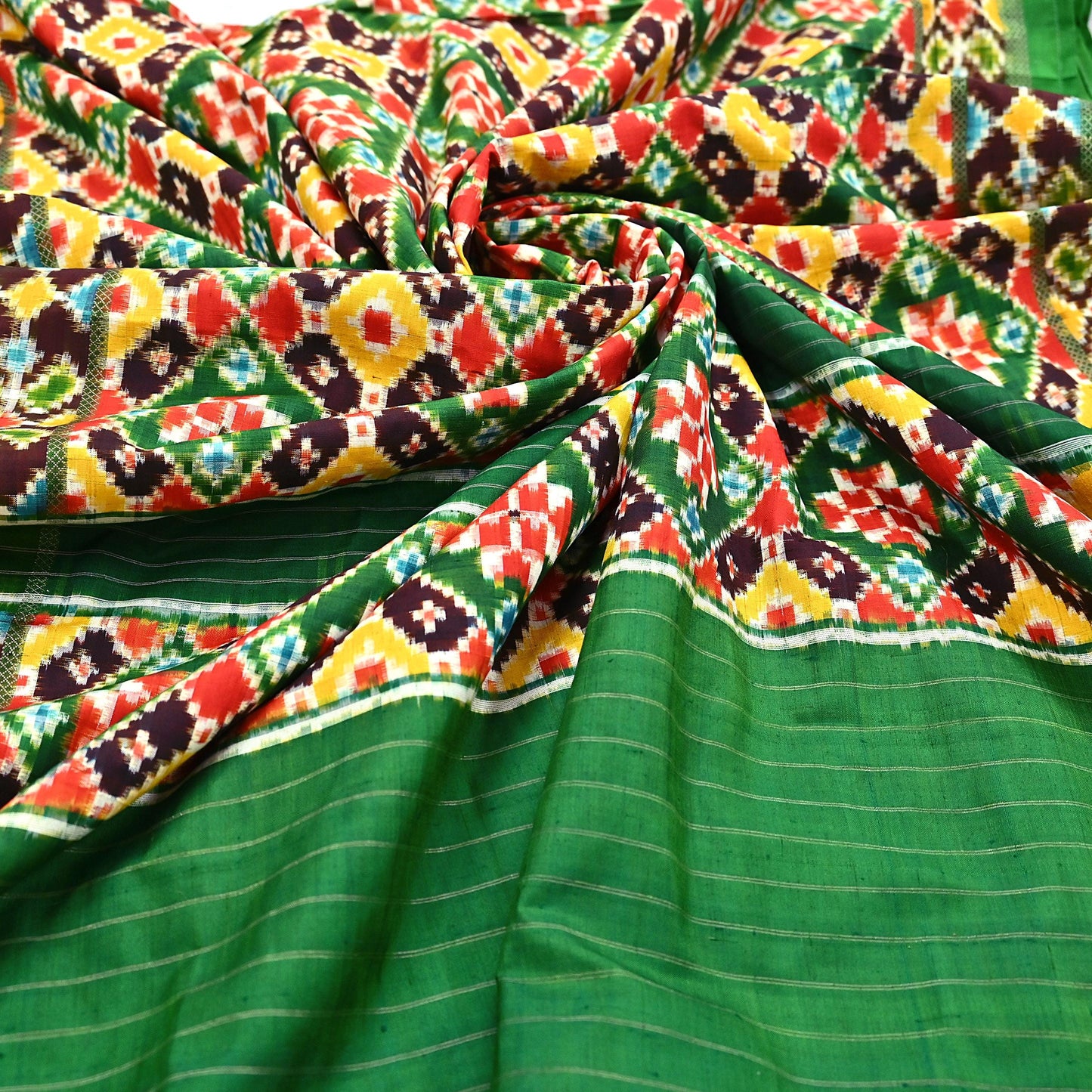 Indian Antique Vintage Green Sari Hand Woven Double Ikat Patan Patola Sarees 100% Pure Silk Craft Fabric 5Yd Dress Making Sewing For wearing