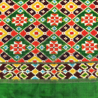Indian Antique Vintage Green Sari Hand Woven Double Ikat Patan Patola Sarees 100% Pure Silk Craft Fabric 5Yd Dress Making Sewing For wearing