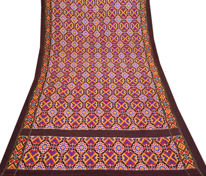Indian Antique Vintage Brown Sari Hand Woven Double Ikat Patan Patola Sarees 100% Pure Silk Craft Fabric 5Yd Dress Making Sewing For wearing
