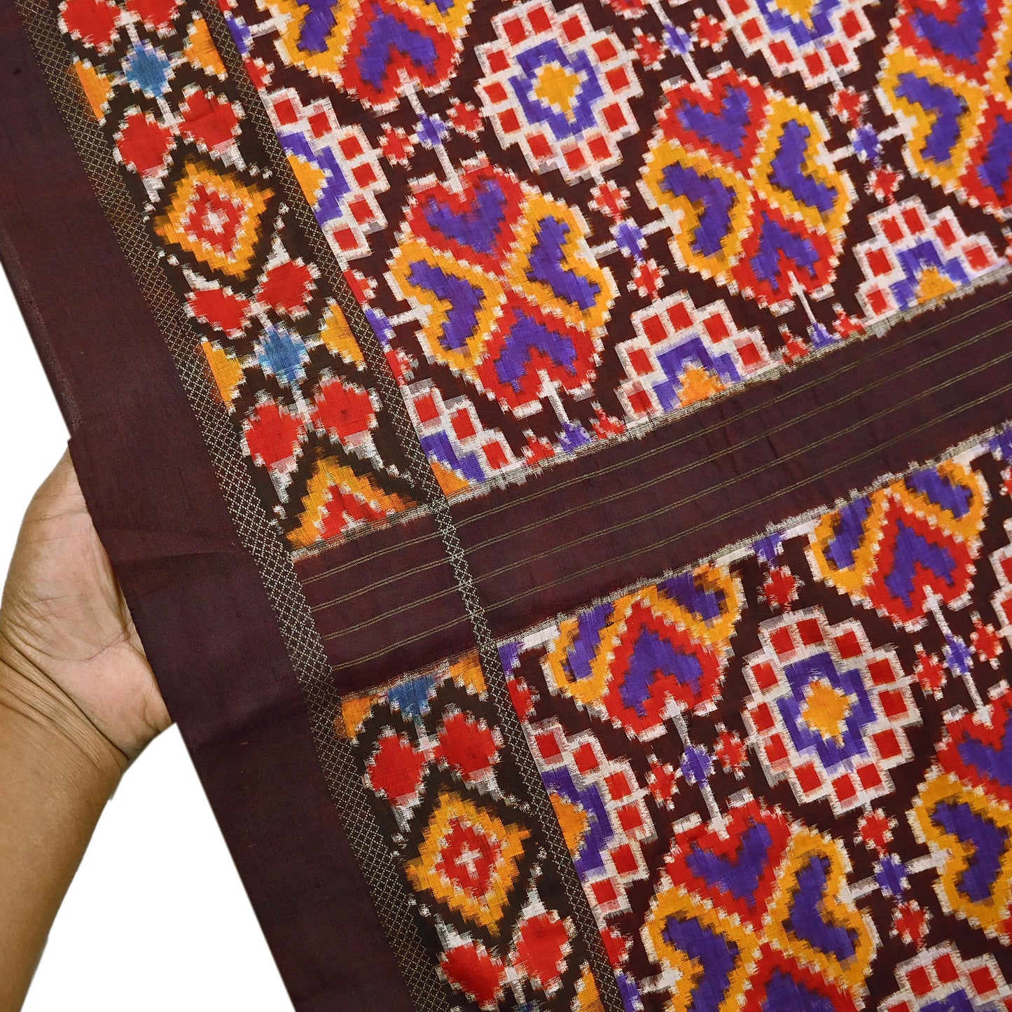 Indian Antique Vintage Brown Sari Hand Woven Double Ikat Patan Patola Sarees 100% Pure Silk Craft Fabric 5Yd Dress Making Sewing For wearing