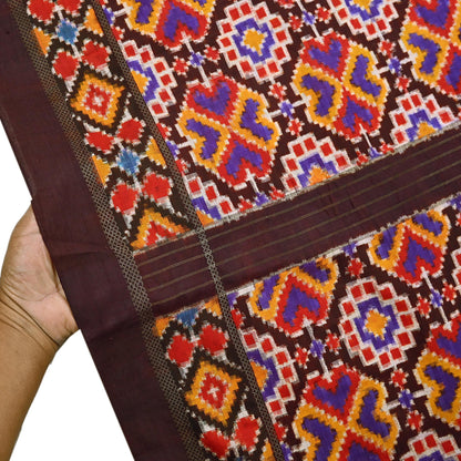 Indian Antique Vintage Brown Sari Hand Woven Double Ikat Patan Patola Sarees 100% Pure Silk Craft Fabric 5Yd Dress Making Sewing For wearing