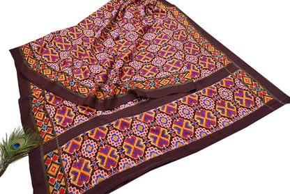 Indian Antique Vintage Brown Sari Hand Woven Double Ikat Patan Patola Sarees 100% Pure Silk Craft Fabric 5Yd Dress Making Sewing For wearing