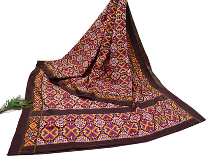 Indian Antique Vintage Brown Sari Hand Woven Double Ikat Patan Patola Sarees 100% Pure Silk Craft Fabric 5Yd Dress Making Sewing For wearing