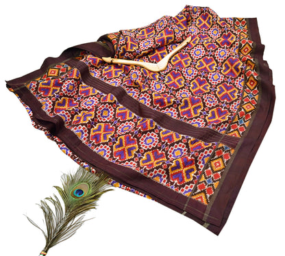 Indian Antique Vintage Brown Sari Hand Woven Double Ikat Patan Patola Sarees 100% Pure Silk Craft Fabric 5Yd Dress Making Sewing For wearing