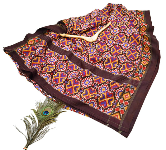 Indian Antique Vintage Brown Sari Hand Woven Double Ikat Patan Patola Sarees 100% Pure Silk Craft Fabric 5Yd Dress Making Sewing For wearing