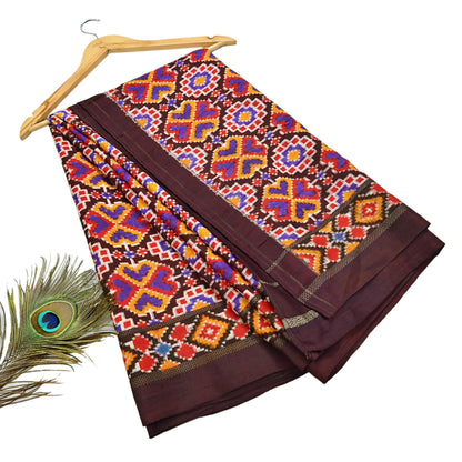 Indian Antique Vintage Brown Sari Hand Woven Double Ikat Patan Patola Sarees 100% Pure Silk Craft Fabric 5Yd Dress Making Sewing For wearing