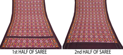 Indian Antique Vintage Brown Sari Hand Woven Double Ikat Patan Patola Sarees 100% Pure Silk Craft Fabric 5Yd Dress Making Sewing For wearing