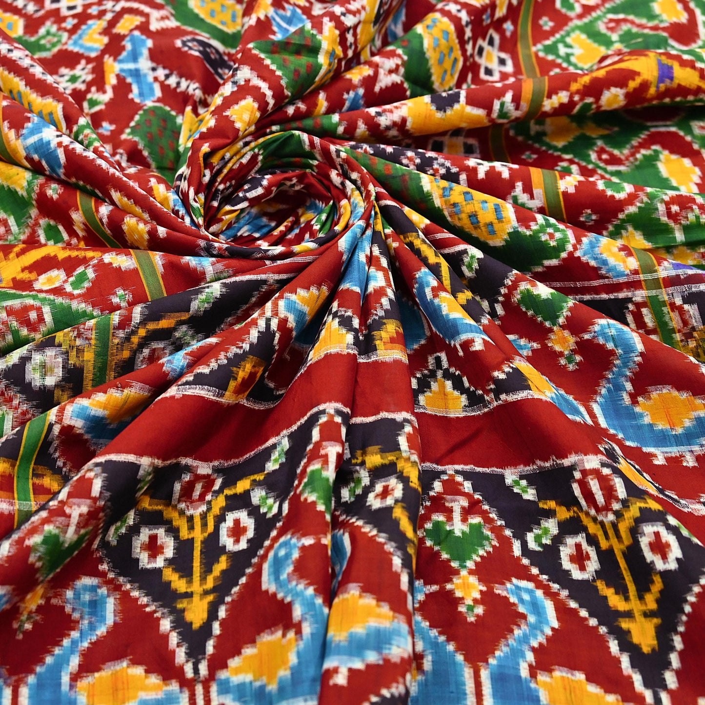 Antique Vintage Red & Green Sari Hand Woven Double Ikat Patan Patola Sarees 100% Pure Silk Craft Fabric 5Yd Dress Making Sewing For wearing