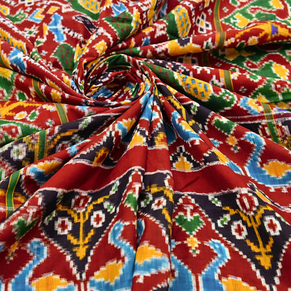 Antique Vintage Red & Green Sari Hand Woven Double Ikat Patan Patola Sarees 100% Pure Silk Craft Fabric 5Yd Dress Making Sewing For wearing