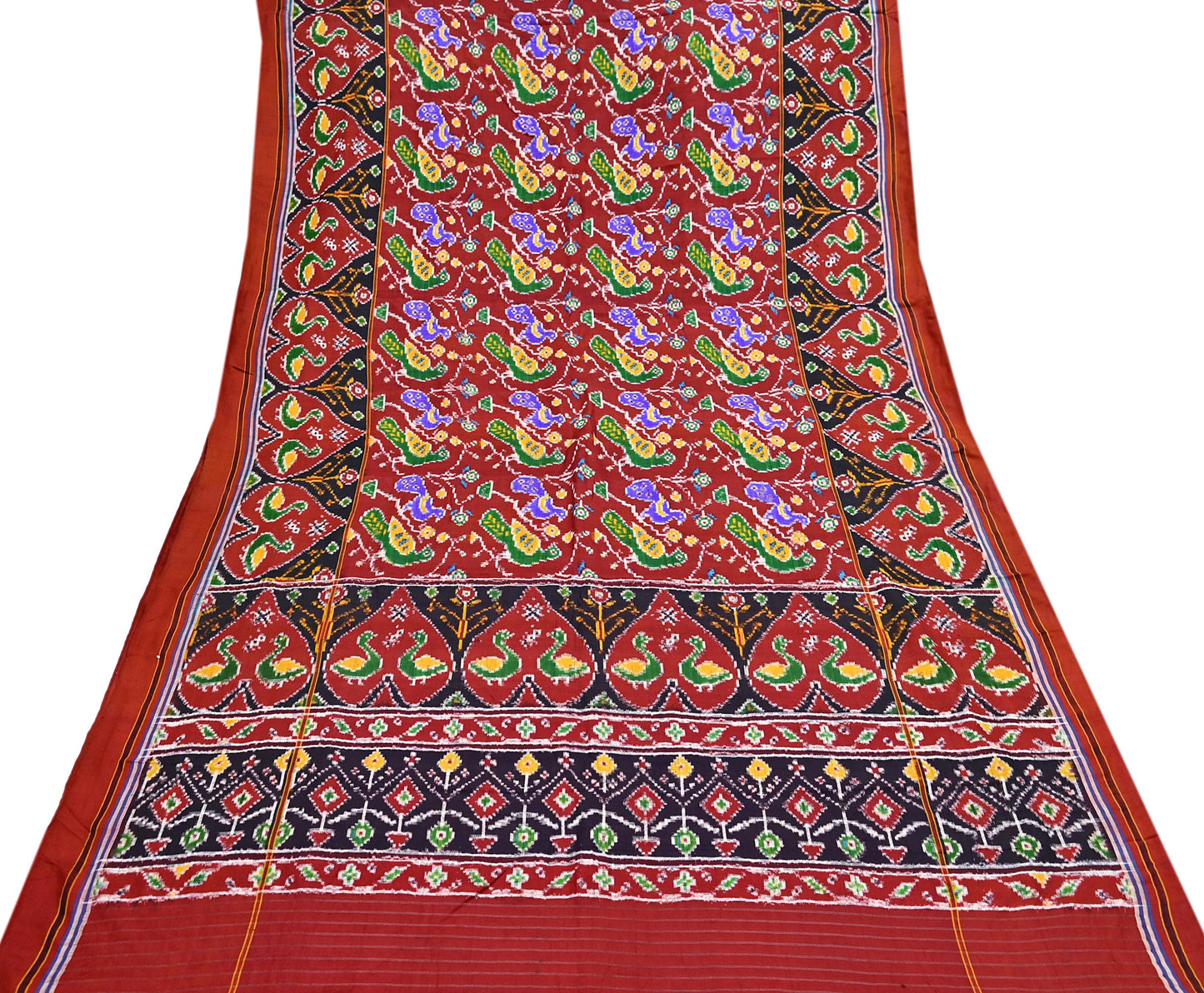 Antique Vintage Red Sari Hand Woven Double Ikat Patan Patola Sarees 100% Pure Silk Craft Fabric 5Yd Dress Making Sewing For wearing