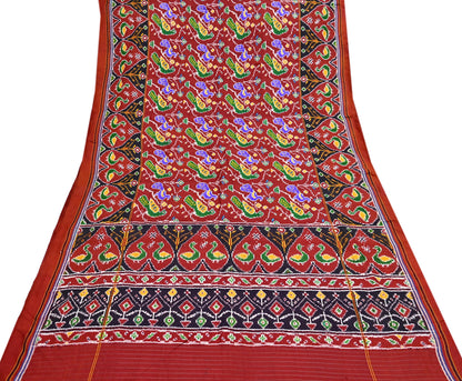 Antique Vintage Red Sari Hand Woven Double Ikat Patan Patola Sarees 100% Pure Silk Craft Fabric 5Yd Dress Making Sewing For wearing
