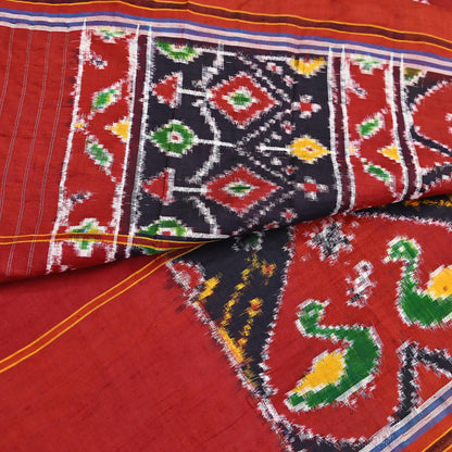 Antique Vintage Red Sari Hand Woven Double Ikat Patan Patola Sarees 100% Pure Silk Craft Fabric 5Yd Dress Making Sewing For wearing