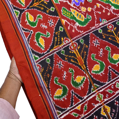 Antique Vintage Red Sari Hand Woven Double Ikat Patan Patola Sarees 100% Pure Silk Craft Fabric 5Yd Dress Making Sewing For wearing