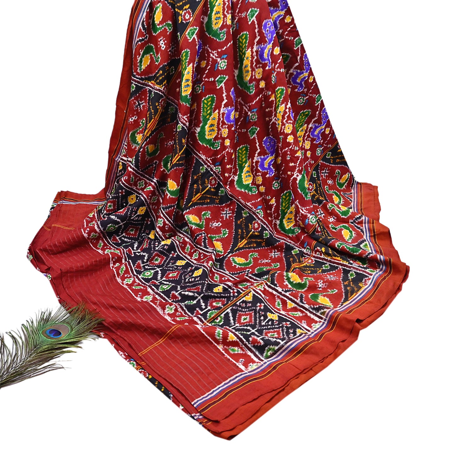 Antique Vintage Red Sari Hand Woven Double Ikat Patan Patola Sarees 100% Pure Silk Craft Fabric 5Yd Dress Making Sewing For wearing