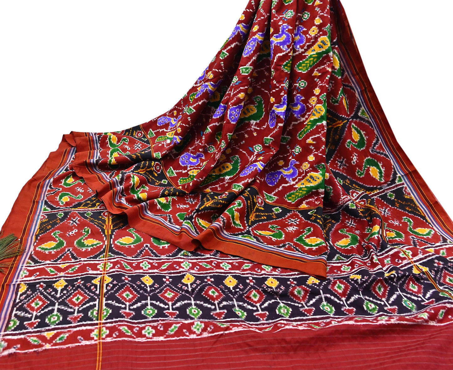 Antique Vintage Red Sari Hand Woven Double Ikat Patan Patola Sarees 100% Pure Silk Craft Fabric 5Yd Dress Making Sewing For wearing