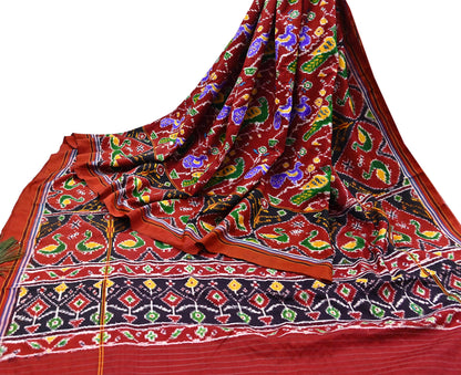 Antique Vintage Red Sari Hand Woven Double Ikat Patan Patola Sarees 100% Pure Silk Craft Fabric 5Yd Dress Making Sewing For wearing
