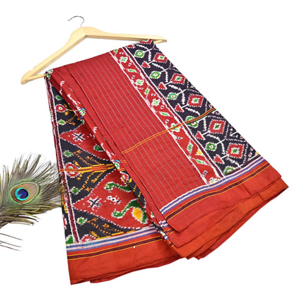 Antique Vintage Red Sari Hand Woven Double Ikat Patan Patola Sarees 100% Pure Silk Craft Fabric 5Yd Dress Making Sewing For wearing