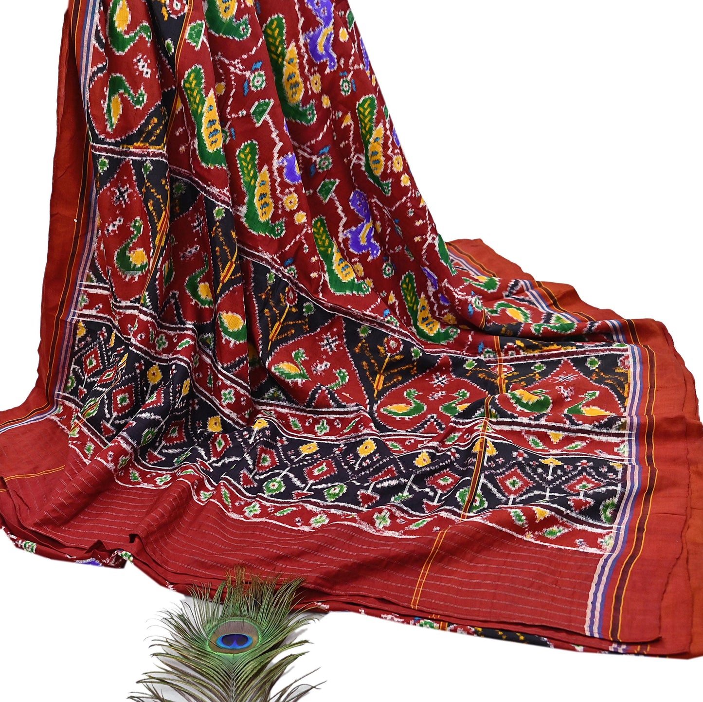 Antique Vintage Red Sari Hand Woven Double Ikat Patan Patola Sarees 100% Pure Silk Craft Fabric 5Yd Dress Making Sewing For wearing