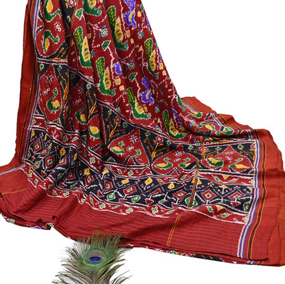 Antique Vintage Red Sari Hand Woven Double Ikat Patan Patola Sarees 100% Pure Silk Craft Fabric 5Yd Dress Making Sewing For wearing