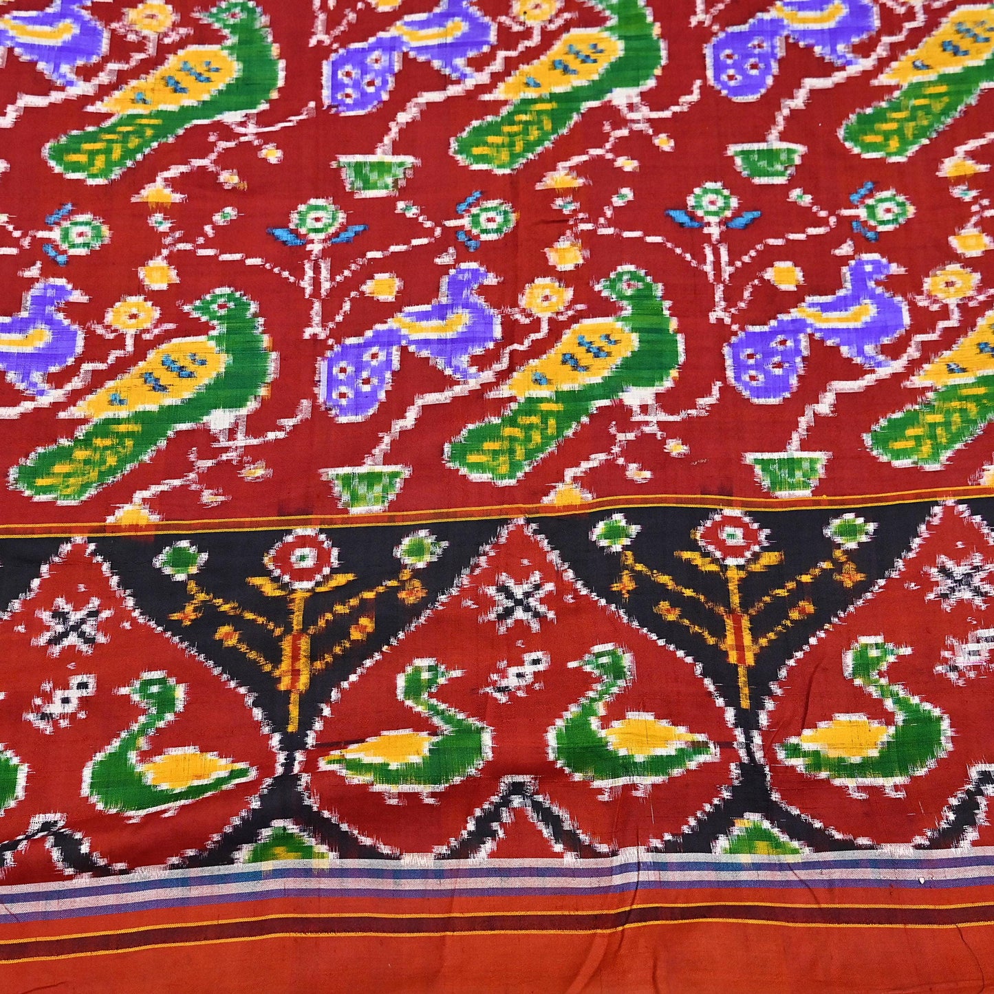 Antique Vintage Red Sari Hand Woven Double Ikat Patan Patola Sarees 100% Pure Silk Craft Fabric 5Yd Dress Making Sewing For wearing