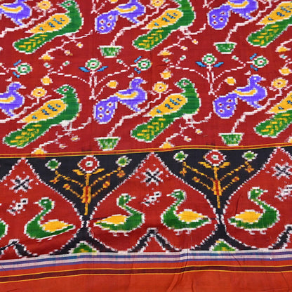 Antique Vintage Red Sari Hand Woven Double Ikat Patan Patola Sarees 100% Pure Silk Craft Fabric 5Yd Dress Making Sewing For wearing